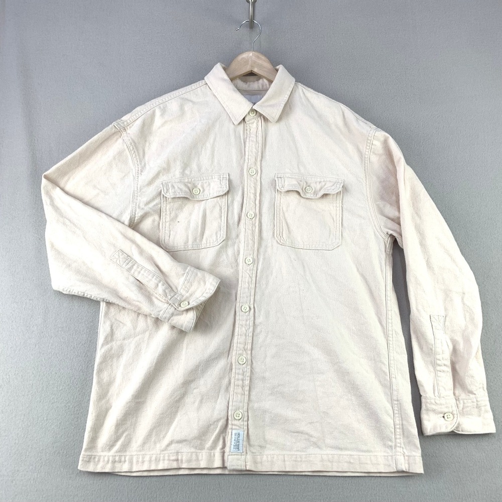 Hollister Heavyweight Flannel Button Down Shirt Mens Medium Beige Casual Pocket